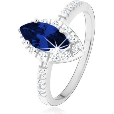 Šperky Eshop Prsten ze stříbra zrnko tmavě modré barvy s čirým zirkonovým lemem K06.09