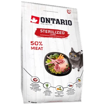 ONTARIO STERILISED LAMB Adult cat food - суха храна за кастрирани котки, с агнешко месо 2 кг, Чехия 213-10795