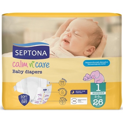 Septona Бебешки пелени Septona - Calm n' Care, Newborn, размер 1, 2-5 kg, 26 броя (5201410886016)