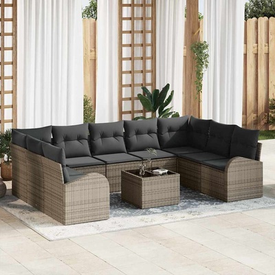 vidaXL Комплект дивани с възглавница 10 pcs Сив Полипропилен Ратан (3346209)