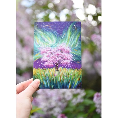 Sakura s polární září- přáníčko