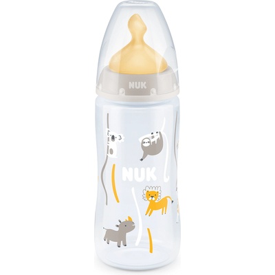 Nuk Шише с каучуков биберон NUK - First Choice, TC, 300 ml, Бежово (10741927-Бежов животни)