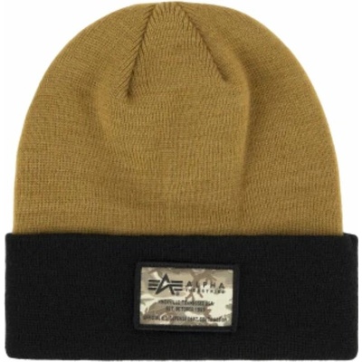 Alpha Industries čiapka CREW C LABEL BEANIE khaki hnedá, piesková
