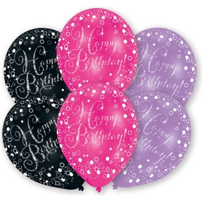 Amscan Latexové balónky Happy Birthday růžové černé fialové