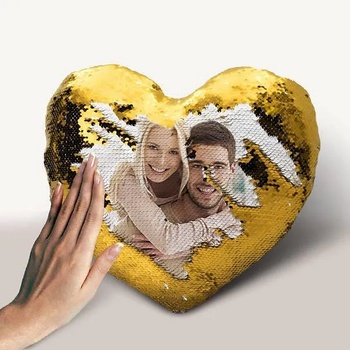 Image 1 of Магическа възглавница сърце с пайети - златно