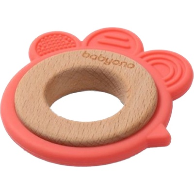 Babyono Силиконова гризалка с дървен ринг Babyono - Кокошчица (5901435413227)