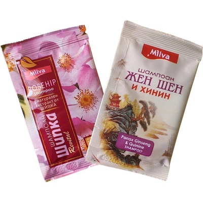 Milva šampón ženšen a chinín 12ml a šampón šípka 8ml