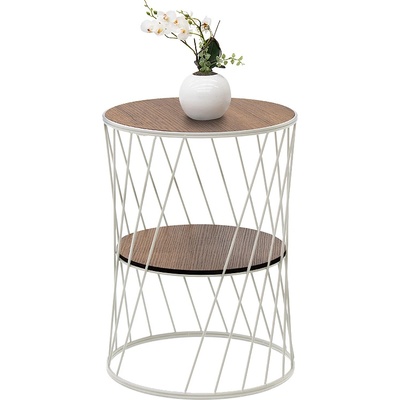 TopMebel Jaspin TopMebel помощна маса от метал и МДФ в бял - орехов цвят 32x32x44cm