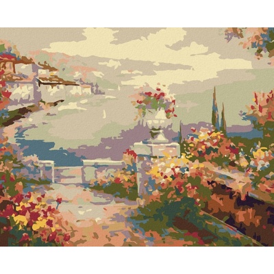 zuty Malování podle čísel Květinová terasa nad mořem 100 x 80 cm vypnuté plátno na rám 8596530035114