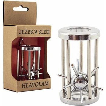 Hlavolam ježek v kleci kovový chromovaný 4,5 x7,5 cm