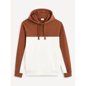 Celio Кафяво-бяла мъжка памучна блуза с качулка Celio Debiding Celio | Byal | МЪЖЕ | XXL