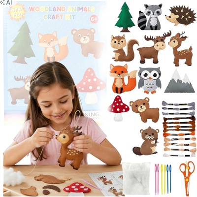 Regmag KREATÍVNA SADA FILCOV NA UČENIE ŠITIA PRE DETI, 12 ZVIERATKOV DIY 6+