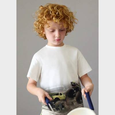 MAYORAL Бяла тениска къс ръкав принт Коли за мини момче Mayoral