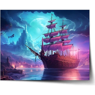 Sablio Plagát Magická plachetnica pod mesiacom - 60x40 cm
