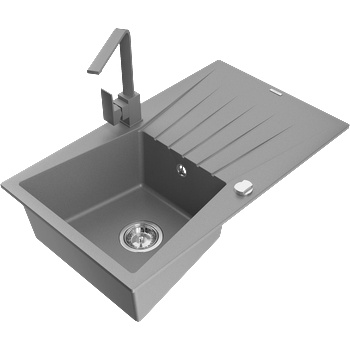 Mexen Cesar мивка от гранит 1-камерна с отцедник и кухненски смесител Rita, сив - 6514-71-670300-71 (6514-71-670300-71)