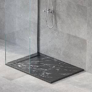 Inter Ceramic Композитно душ корито Inter Ceramic правоъгълно 140x80 см матово черно финиш мрамор (14080MB-4)