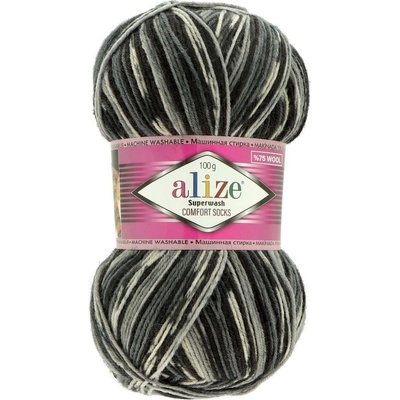 Alize Superwash Comfort Sock 100 sivo čierna 2695