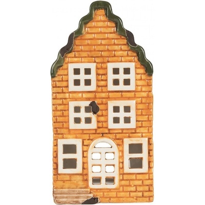 Oranžový keramický domek na čajovou svíčku Lamont - 9*10*19 cm - Clayre & Eef