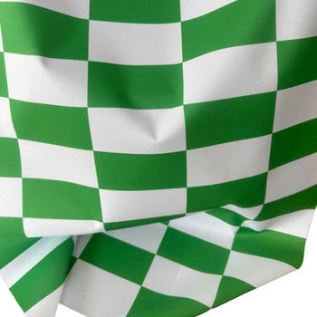 Látka do exteriéru na zahradné lehátka a húpacie siete, farba Bielo-Zelená Šachovnica 5x10 cm