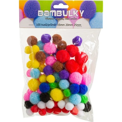 Vytvarnehracky.cz Bambulky mix barev 100 ks velikost 15,20,25 mm