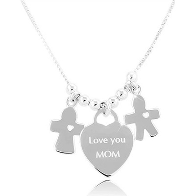Šperky eshop Stříbrný srdce s nápisem love you MOM chlapeček a děvčátko SP86.02