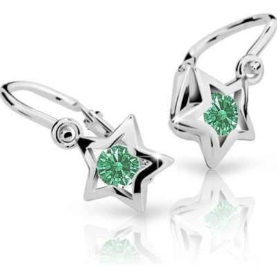 Danfil dětské náušnice hvězdičky C1942 z bílého zlata s kamínkem Emerald Green zapínání brizura