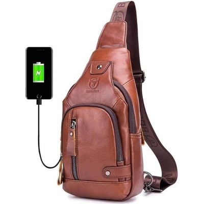 Bullcaptain kožená taška přes rameno s USB Helmer Hnědý 5L XB129USBs1