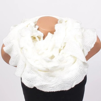 Image 1 of Плетен дамски кръгъл шал в бяло с ламе и къдри