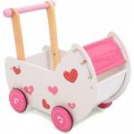 ECOTOYS Дървена количка за кукли + спално бельо