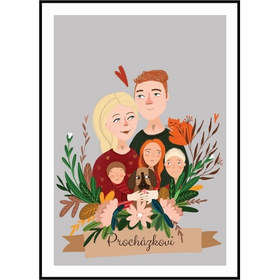 Jen tak z lásky Plakát váš zamilovaný portrét Rozměr plakátu: 30 x 40 cm, Barva pozadí: Šedá, Dekorace: Květiny
