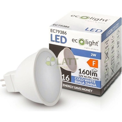 Ecolight LED žiarovka MR16 12V 2W studená biela