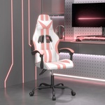 vidaXL Въртящ гейминг стол, бяло и розово, изкуствена кожа (349528)