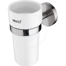 Nimco Unix - Pohárek na kartáčky a pastu s držákem, bílá keramika/broušená nerez UNM 13058KN-10