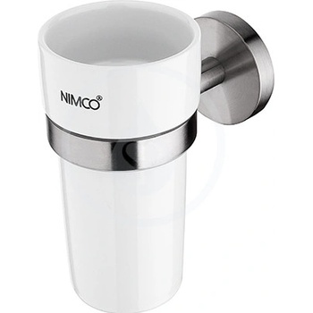 Nimco Unix - Pohárek na kartáčky a pastu s držákem, bílá keramika/broušená nerez UNM 13058KN-10