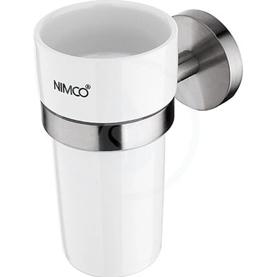 Nimco Unix - Pohárek na kartáčky a pastu s držákem, bílá keramika/broušená nerez UNM 13058KN-10