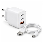 Approx Зарядно устройство за телефон APPROX - USB Type-C, USB-A порт, бързо зареждане 35 W + USB Type-C кабел 1 м, бяло (APPUSBWALL35V)