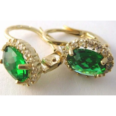 Klenoty Budín Mohutné dámské zlaté náušnice se zelenými smaragdy HK2316