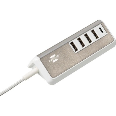 Brennenstuhl Brennenstuhl estilo USB мрежово зарядно, бял/стомана, 5x USB, PD 20W (1508230)