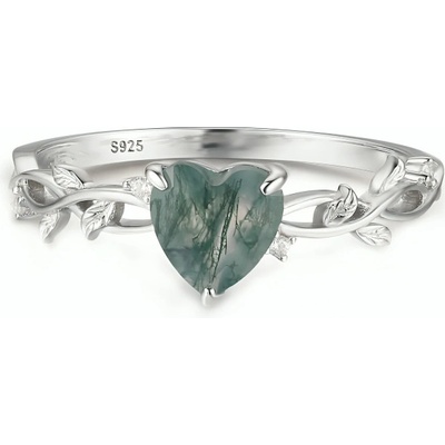 Lunica Stříbrný srdíčkový prsten MECHOVÝ ACHÁT 0678 6