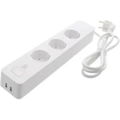 DELTACO Смарт разклонител DELTACO SH-P03USB2, WiFi 2.4GHz, 3xCEE 7/3, 2xUSB-A, 13A, 220-240V, 1.5m, Бял (SH-P03USB2)