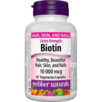 Webber Naturals Biotin Extra Strength, 10 000 mcg, 45 капсули, Webber Naturals