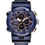 SMAEL Спортен мъжки часовник Smael G Sport, Хронограф, Двойно време, LED Подсветка, Тъмно Син (SMAEL-8038-DARK-BLUE) Часовници