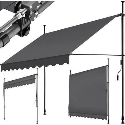 Tectake Upínací markýza s ruční klikou, výškově nastavitelná 250 x 180 cm, černá/šedá