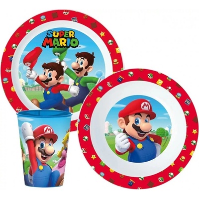 Stor Sada plastového riadu s kelímkom pre deti motív Super Mario Nintendo 3 diely