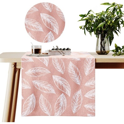 AmeliaHome Ubrus CALM barva pudrově růžová tištěný rostlinný motiv klasický styl 40x140cm