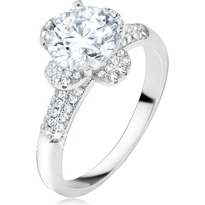 Šperky eshop prsten s čirým zirkonovým květem kamínky v ramenech stříbro 925 T24.7