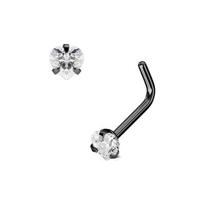 Šperky4U černý piercing do nosu srdíčko, čirý kamínek N0068-KC