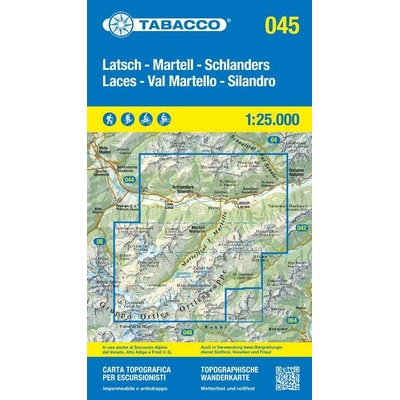 Val Martello, Silandro, Laces, Martell, Schlanders, Latsch (Tabacco - 045) - turistická mapa | knihynahory.cz
