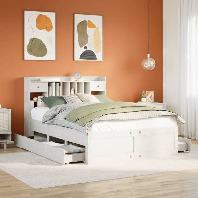 zahrada-XL 3308958 Postel s knihovnou bez matrace bílá masivní borovice