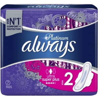 Always Platinum Ultra Super+ Дамски превръзки със защитни крилца 7 броя
